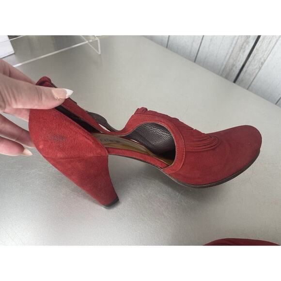 COCLICO Deep Red Suede Heels Sandals Peep Toe Slingback EU 40 US 9-9.5 - Picture 6 of 8